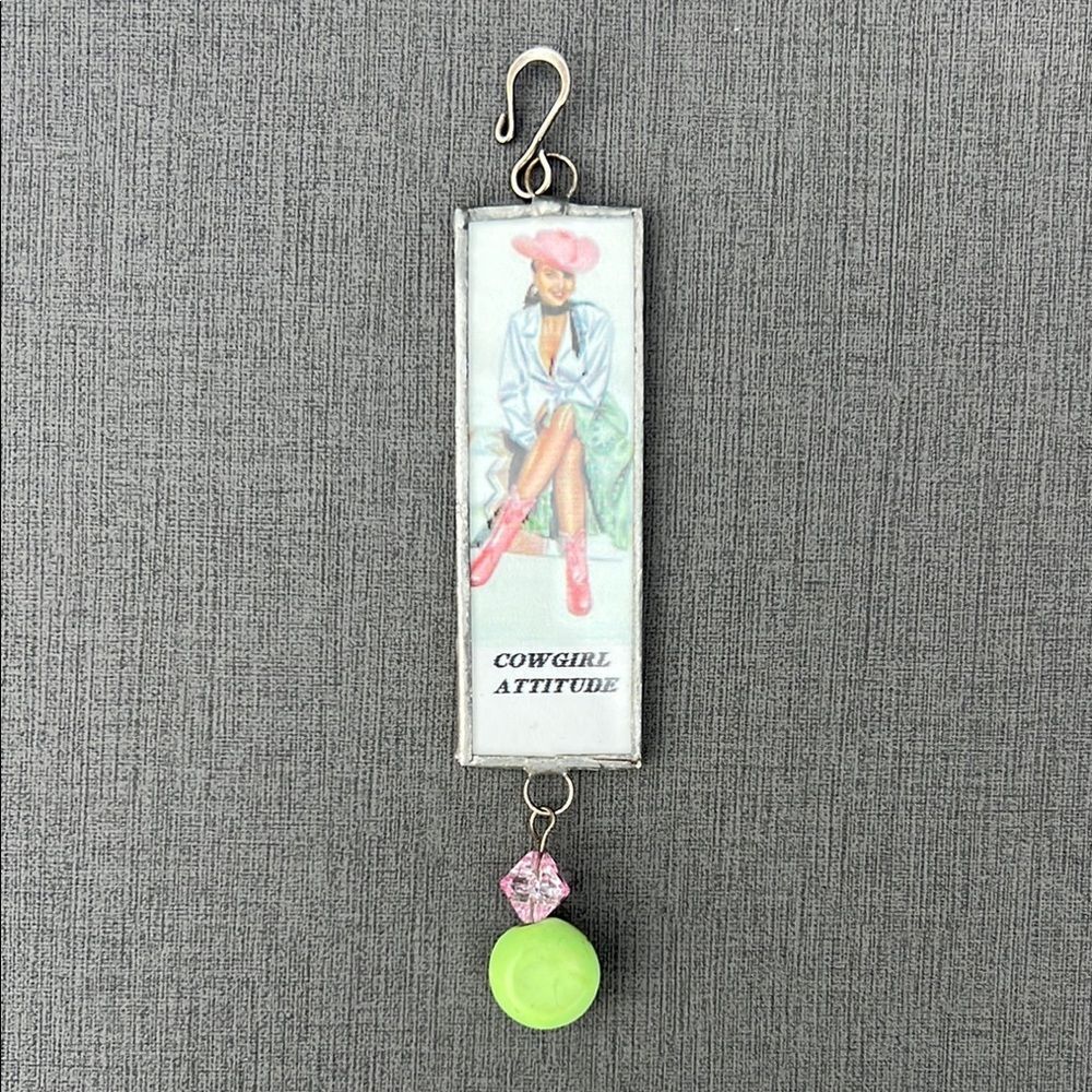 Coastal Cowgirl Attitude Bag Charm Vintage Retro Pink Coquette Junk Journal